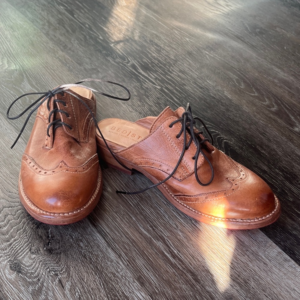 Brown Leather Lace-Up Mules